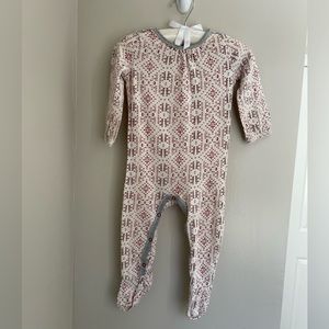 Footie pj and hat by Burt’s Bees Baby, soft white with maroon print, size 6-9m